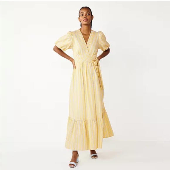 Draper James | Dresses | Draper James Rsvp Linen Yellow Stripe Wrap Dress  Size L | Poshmark